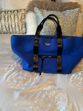 kate spade cobalt blue neoprene tote with black trim